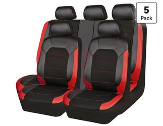 CAR PASS Universal Leather car seat Covers Sport fits Most Cars, SUVs, Trucks, and Vans (Full Set, Black Red)