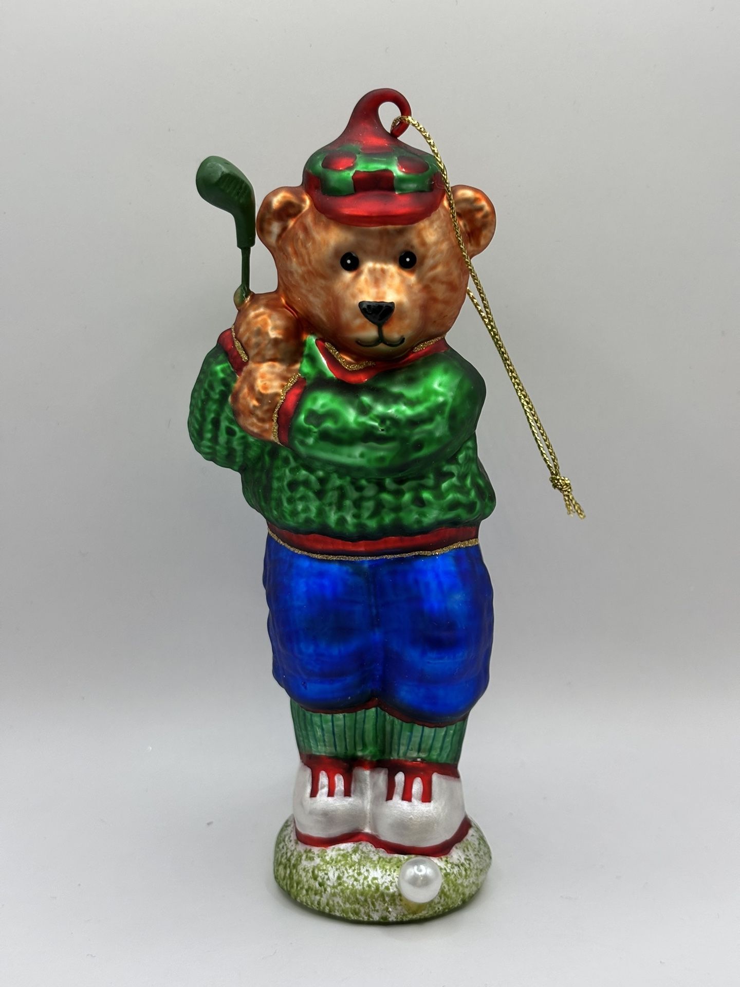 🧸⛳ Vintage Hand-Blown Glass Teddy Bear Golfer Ornament ⛳🧸Read FULL Description Below