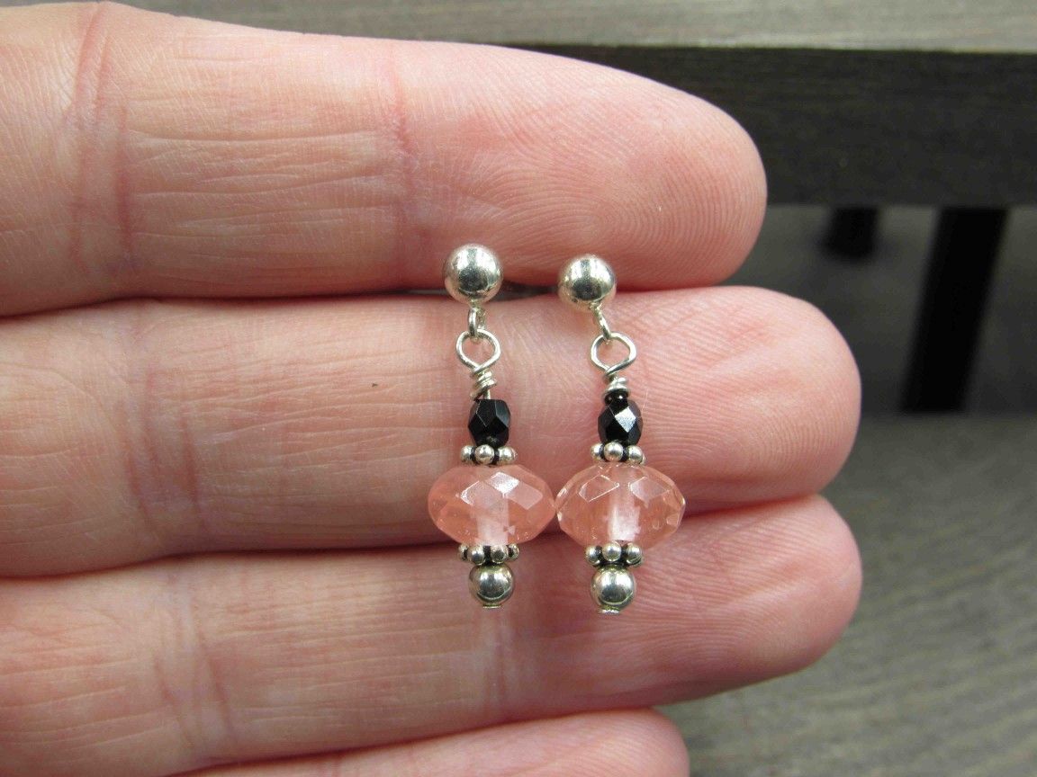 Sterling Silver Cut Peach Glass Earrings Vintage Wedding Engagement Anniversary Beautiful Everyday Minimalist Ornate Special