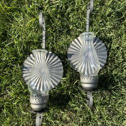 2 Early American Silver Metal Glass Lantern 