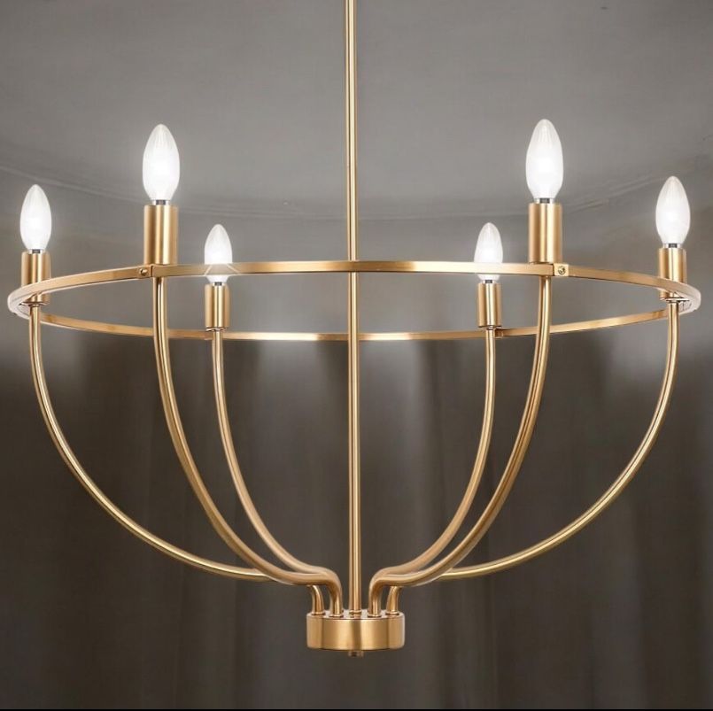 6-Light Farmhouse Gold Chandelier, 28.5”Modern Metal Candle Chandelier