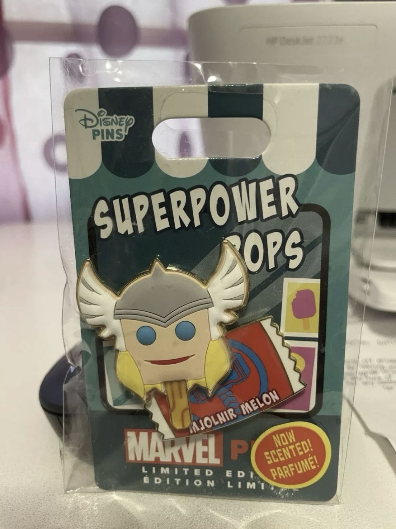 Disney Marvel Thor Mjolnir Melon Superpower Pops August Scented Pin LE 1000