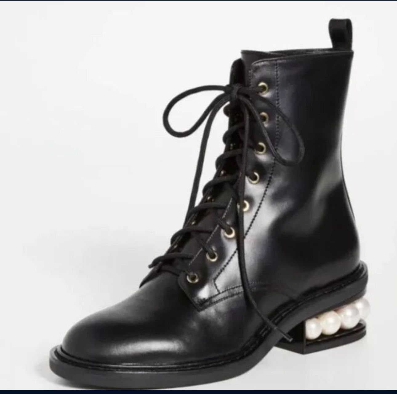 Nicholas Kirkwood Casati 35mm Pearl Combat Boots Size 6.5 BLACK LACE UP NIB