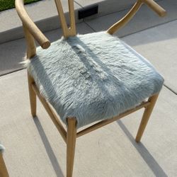 Faux Fur Side Chairs, Natural Wood