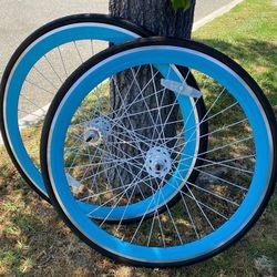 700c Fixie Wheelset - Baby Blue & White Rims with Kenda Kwest Tires