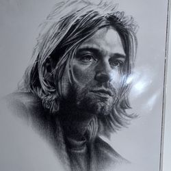 Kurt Kobain Pencil Drawing In Sleeve On Cardboard OBO