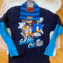Unisex Sonic Kids Long Sleeve Shirt and Beanie Combo XXL
