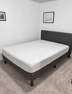 Queen Bed Frame with Tufted Headboard and Mattress