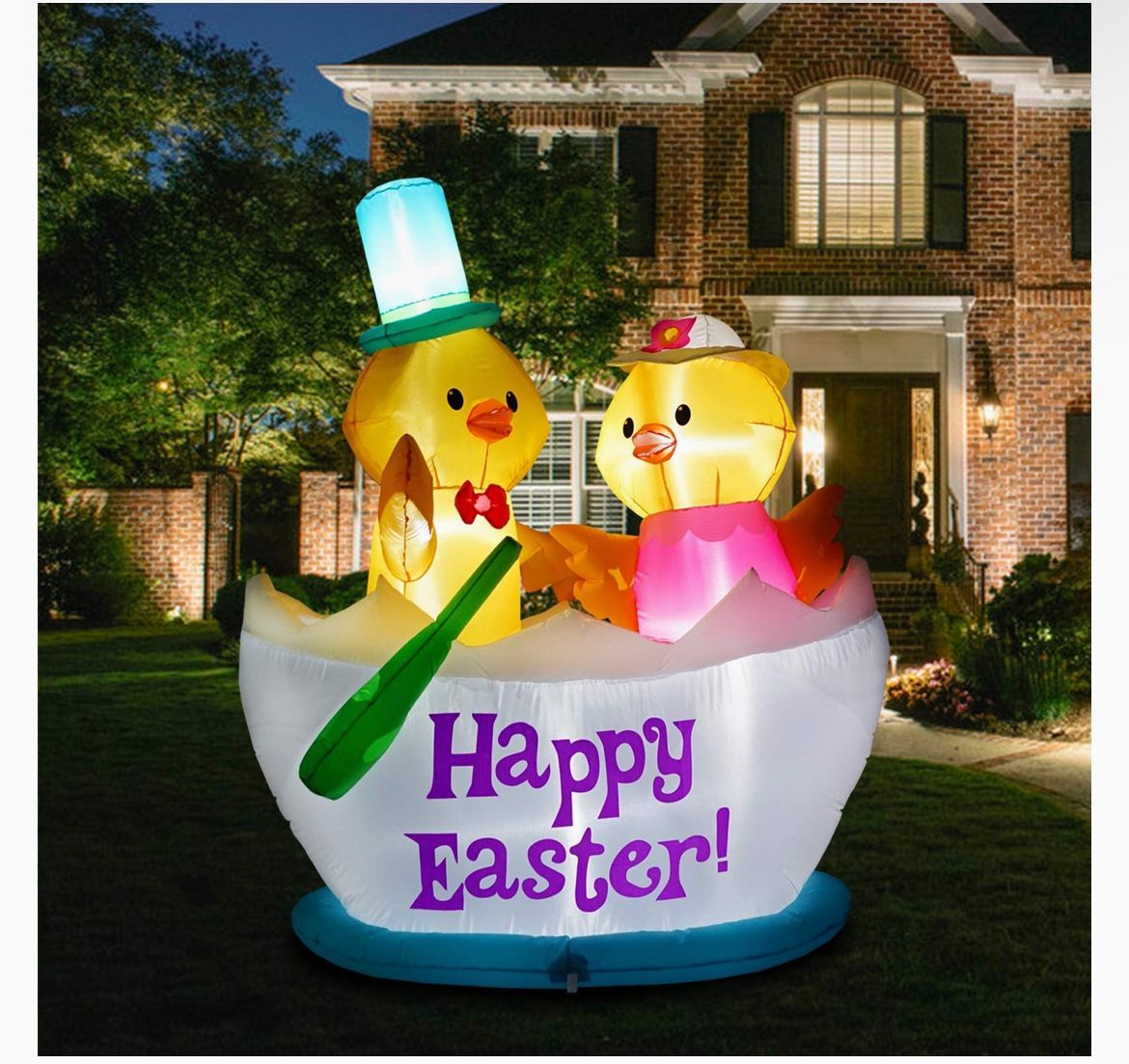 5FT Inflatable Easter Decorations Chicks in Egg Boat LED Lights Blow Up Indoor Outdoor Home Yard Lawn Garden