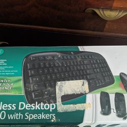 Cordless Desktop Keyboard Mouse And Speakers