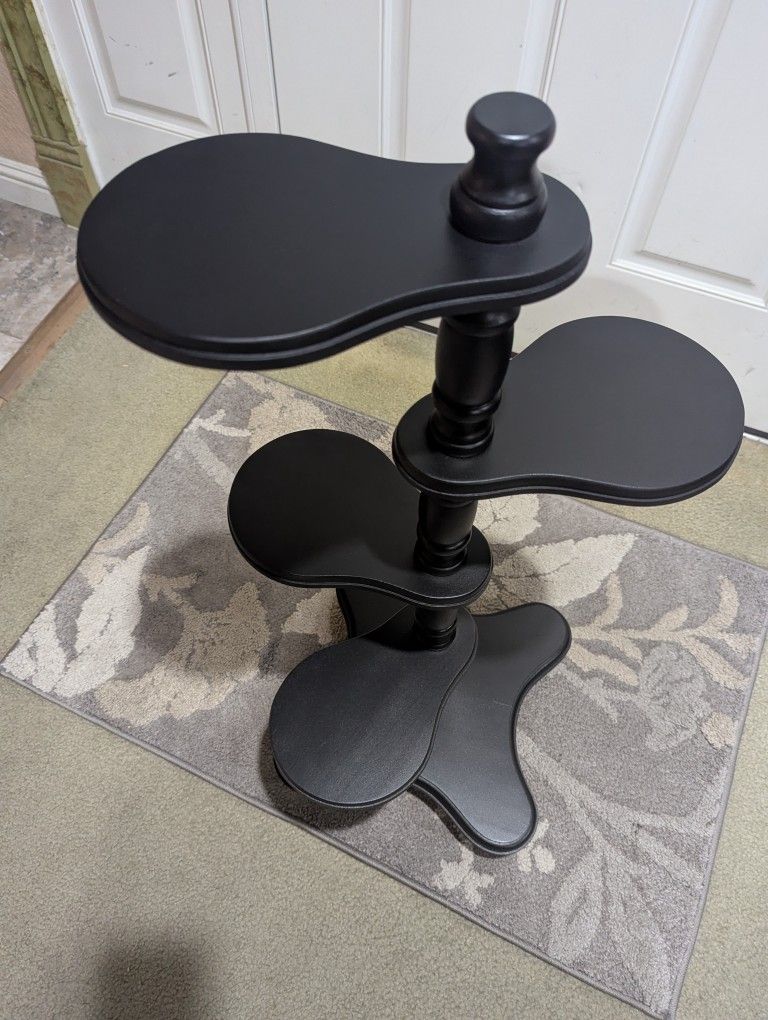 UNIQUE VINTAGE ZIPRINHO BRAZILIAN TABLE SHELVES ALL WOOD REFINISHED CHALK BLACK PAINT & CLEARED