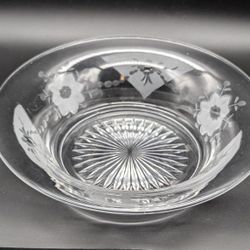 Vintage Etched Glass Bowl With Sunburst Bottom
