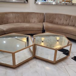Hexagonal Mirror And Gold Coffee Table