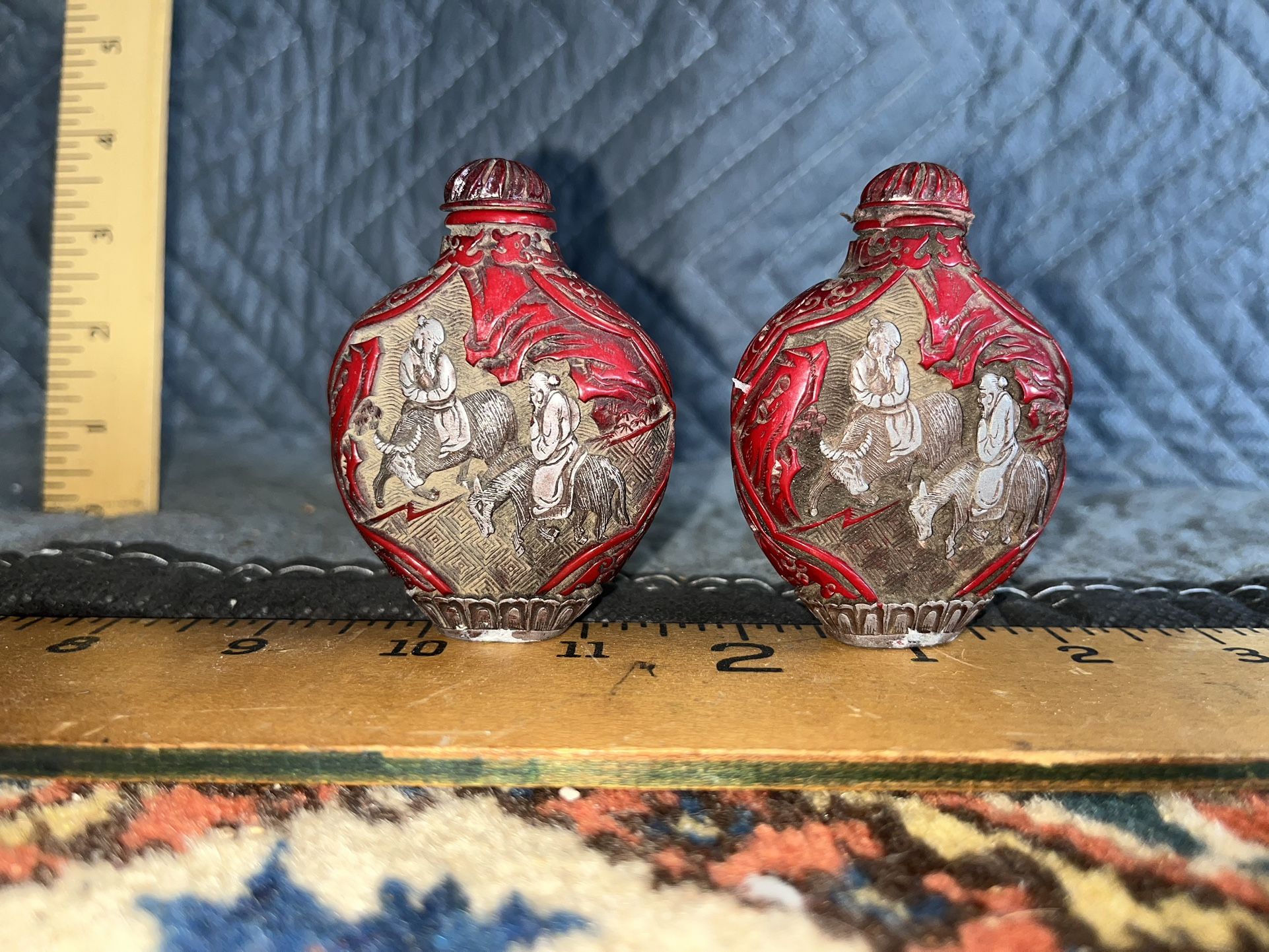 2 Antique Chinese Cinnabar Snuff Bottles
