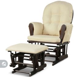 Wood Glider and Ottoman Set with Padded Armrests and Detachable Cushion