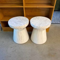 Set of 2 Christopher Knight Home Heike Outdoor Modern Travertine Lightweight Concrete Side Table, White