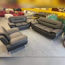High Quality Black faux leather livingroom 3 pc sofa set