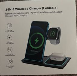 3 in 1 Foldable Wireless Charger Stand for Phone Apple Watch Earbuds Black
