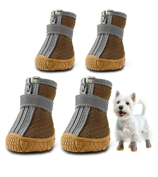 Dog Shoes for Small Dogs, Breathable Dog Boots Paw Protector for Hot Pavement Winter Snow, Dog Booties with Reflective Strips Rugged Anti-Slip Sole fo