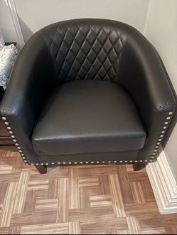 Black Faux Leather Tub Chair with Nailhead Trim