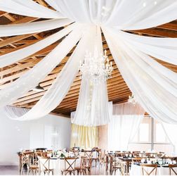 6 Panel White Wedding Drapes - 5ftx30ft Sheer Voile Chiffon Curtains for Arch, Party, Ceremony & Stage Swag