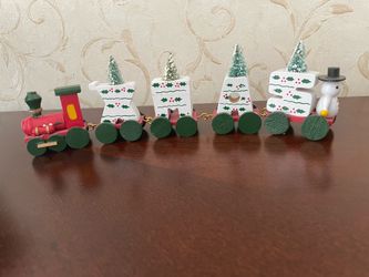 Vtg wooden Christmas Train Tabletop Decor XMAS 12”