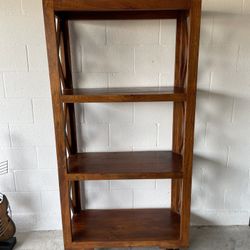 Solid Wood Rolling Shelving Unit / Bookcase – 4 Shelf, X-Brace Sides