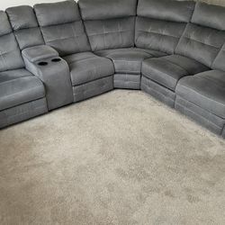 Grey Sectional Couch -two Reclining End Seats 