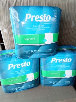 New Presto supreme adult briefs.$10 each bag.Nevet opened