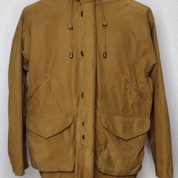 Vintage GAP double Zipper Hidden Hood  Jacket Size Small 2 Leather Trim Pockets