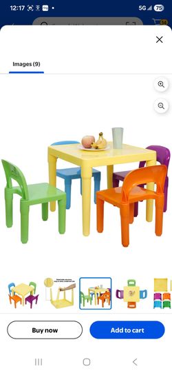 Kids Plastic Table and 4 Chairs Set, Multicolor Play Room Furniture for Reading, Train, Art, Crafts, Play