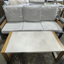 NEW - Outdoor Aluminum Patio - 1 Pcs 3-Seat, Coffee Table Set All-Weather Metal Modern Outside Sofa with Washable Thick Cushion for Garden