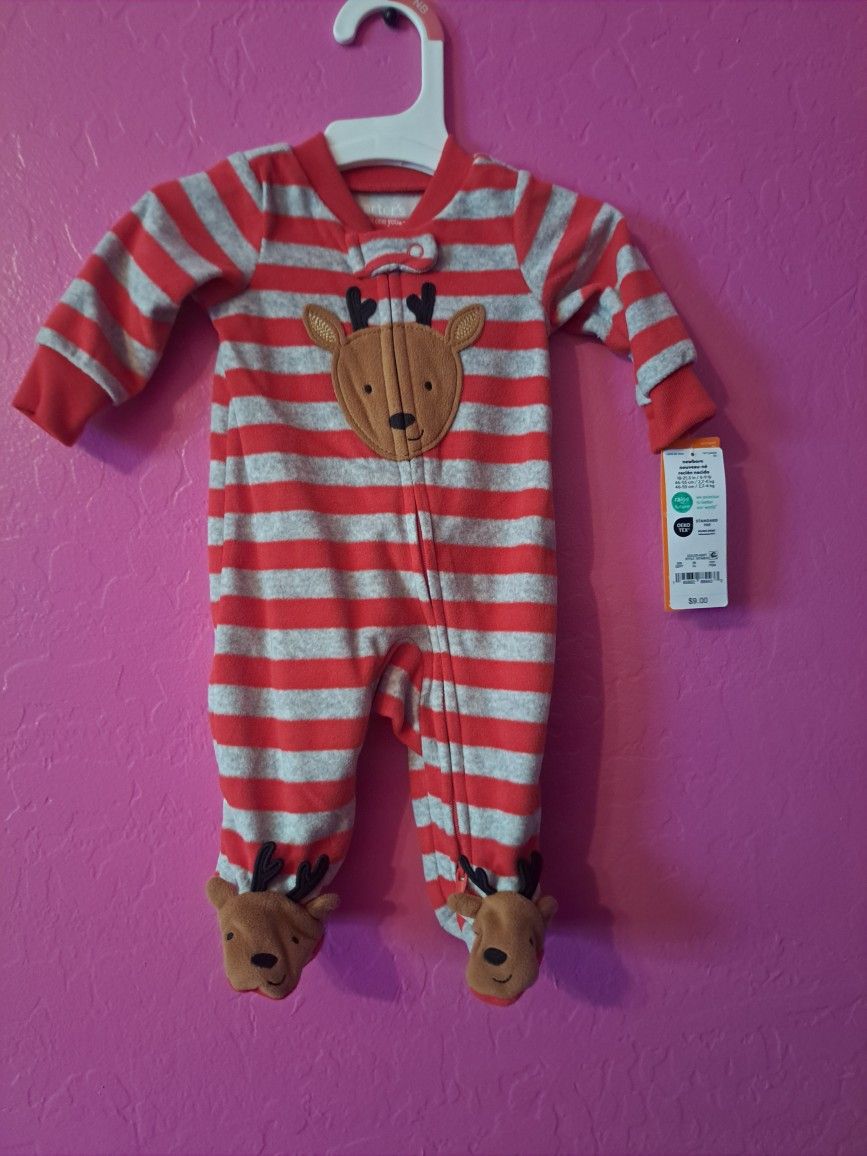 New, Christmas Jammies, Pajamas, Newborn, 0m, Reindeer, Girl Clothes, Boy Clothes, Christmas Outfit, Santa, Reindeer, Christmas, Carters