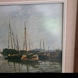 Claude Monet print Bateaux de Plaisance French Art Vintage Framed
