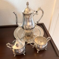Vintage 1950s Silver Plated 4 Piece Leonard Tea Set. 