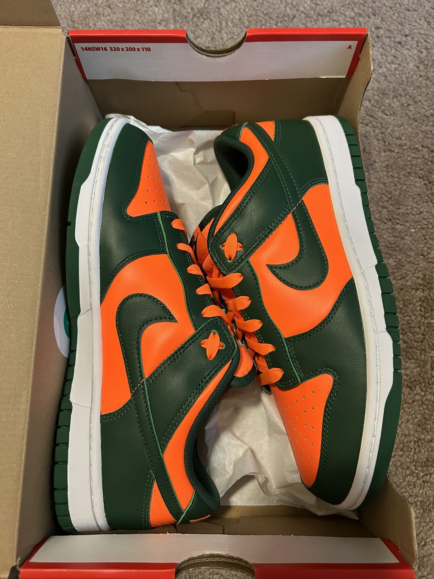 Nike Dunk Low Miami Hurricane Size 8