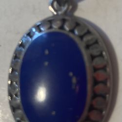 Vintage Sterling Silver 925 Pendant Nice Blue Stone With Flecks Design