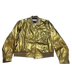 Celi ne Women’s Leather Lambskin Metallica Gold Jacket Size M Brand New 