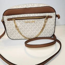 Michael Kors Jet Set Large Vanilla Logo Pull Chain Crossbody Bag