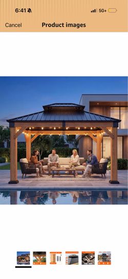 LazySunsets Wood Gazebo, Hardtop Gazebo, Steel Double Roof, 10x14, Natural Cedar Wooden Gazebo, Permanent Pavilion with Sturdy Hooks, for Patio, Backy