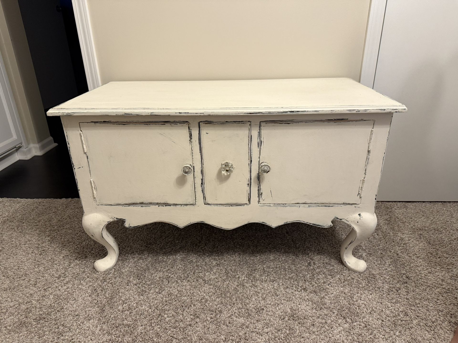 Distressed White Storage Cabinet / Sideboard, TV stand 