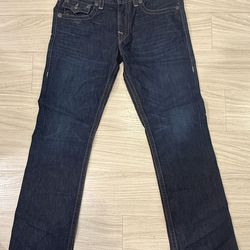 True Religion Billy Jeans Dark Wash Leather Horseshoe Size 34 Straight Fit