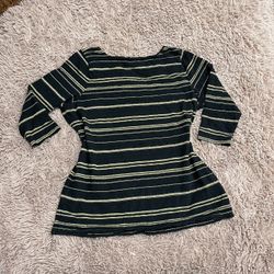 Ralph Lauren Women Black Gold Stripe Knit Shirt 