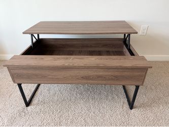 Viena Lift Top Coffee Table, Flexible Shelf, Two Legs, Dark Walnut (18” H x 41” L x  25” W)