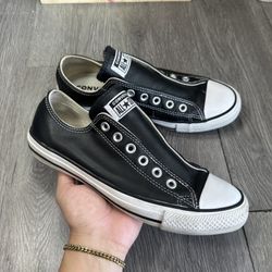 Converse CT Slip On 164976C Black Leather Shoes Sneakers Sz M 6.5  W 8.5