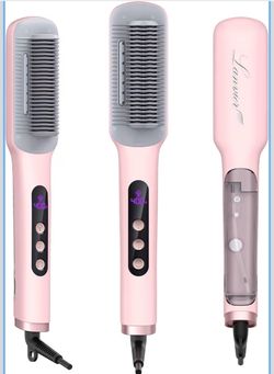 new Steam Straightener Brush, One-Pass Frizz-Free for Curly/Coarse Hair Steam Comb infuses moisture while straightening. 4 Temp Settings LCD Display,