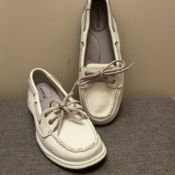 Sperry Top-Sider Women White Leather Mesh Deck Boat Casual Walking Shoes US9