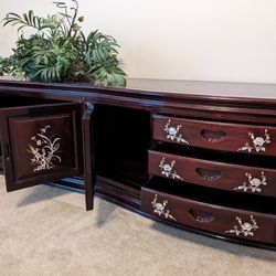 118 Inch Rosewood Pearl Inlay Cabinet Asian Oriental 