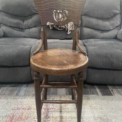 Antique Wooden Chair. Round Seat. High Back. 