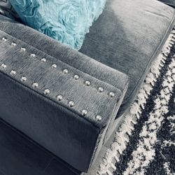 gray living room furniture, new no dogs no cats no children (three pieces)